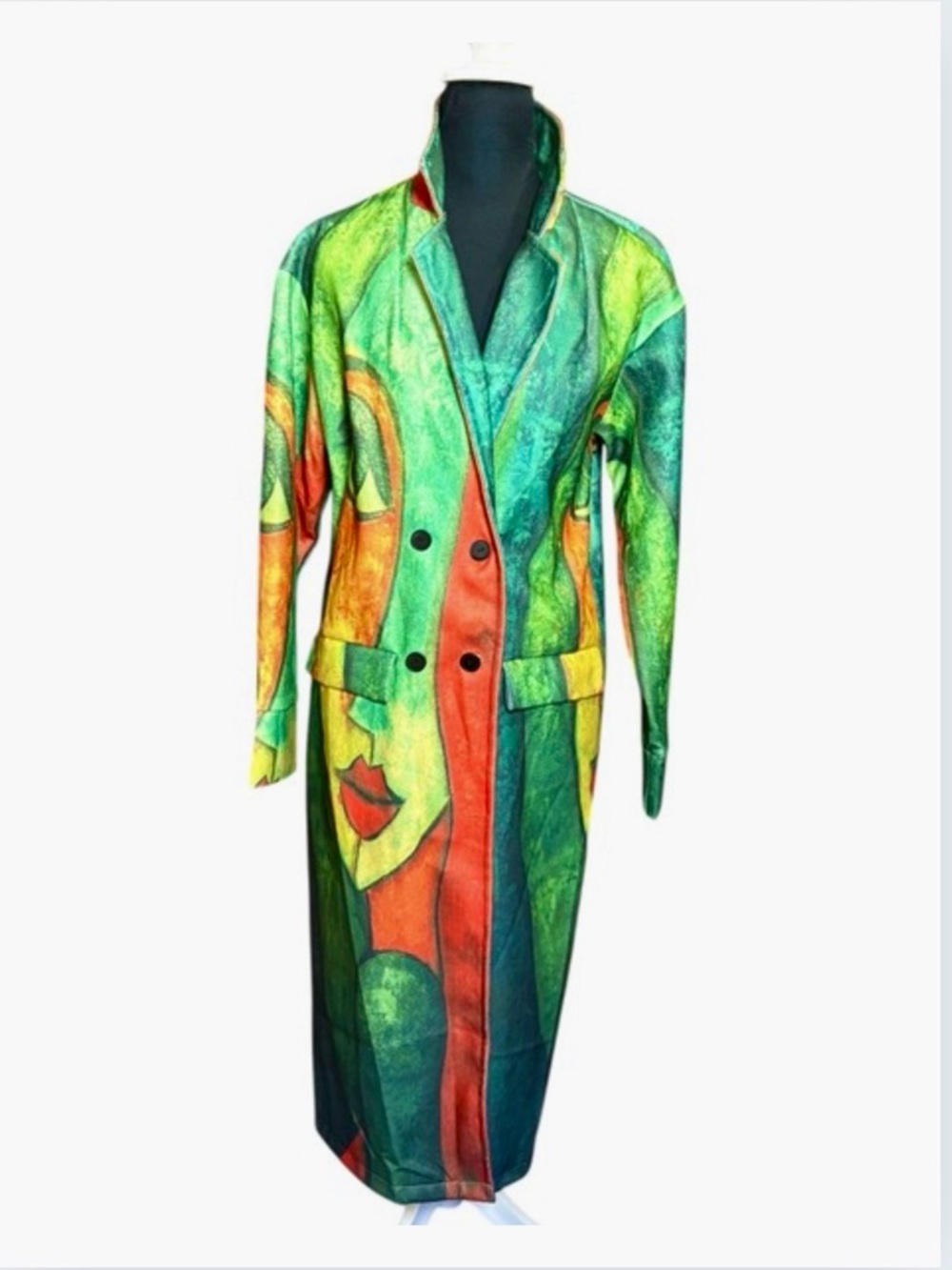 COAT: Lightweight, Oversized Green, Orange, & Yellow Artistic Design, NWOT - Picture 3 of 11